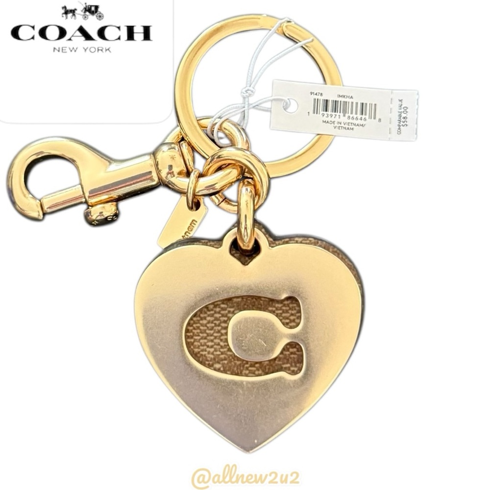 Coach Classic Monogram Heart Keychain Bag Charm - Picture 2 of 14